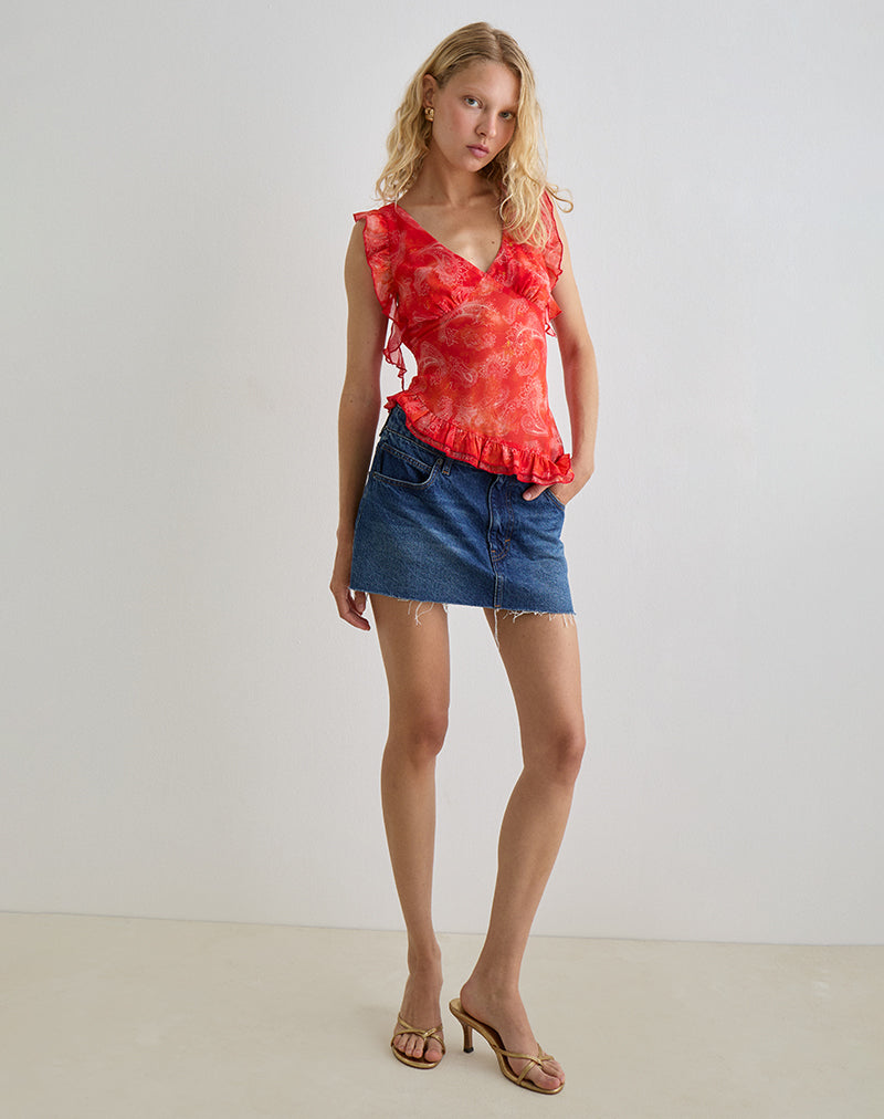 Image of Iravela Asym Top aus Paisley Chiffon Rot