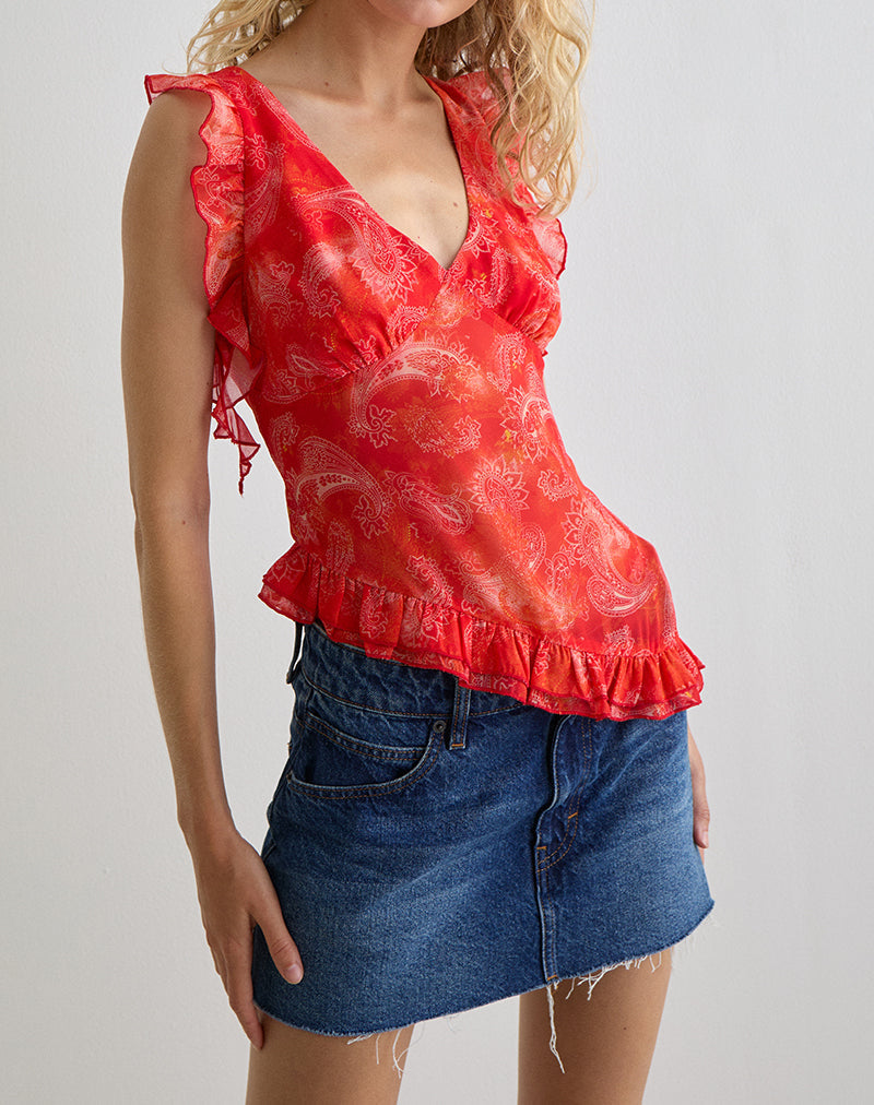 Image of Iravela Asym Top aus Paisley Chiffon Rot