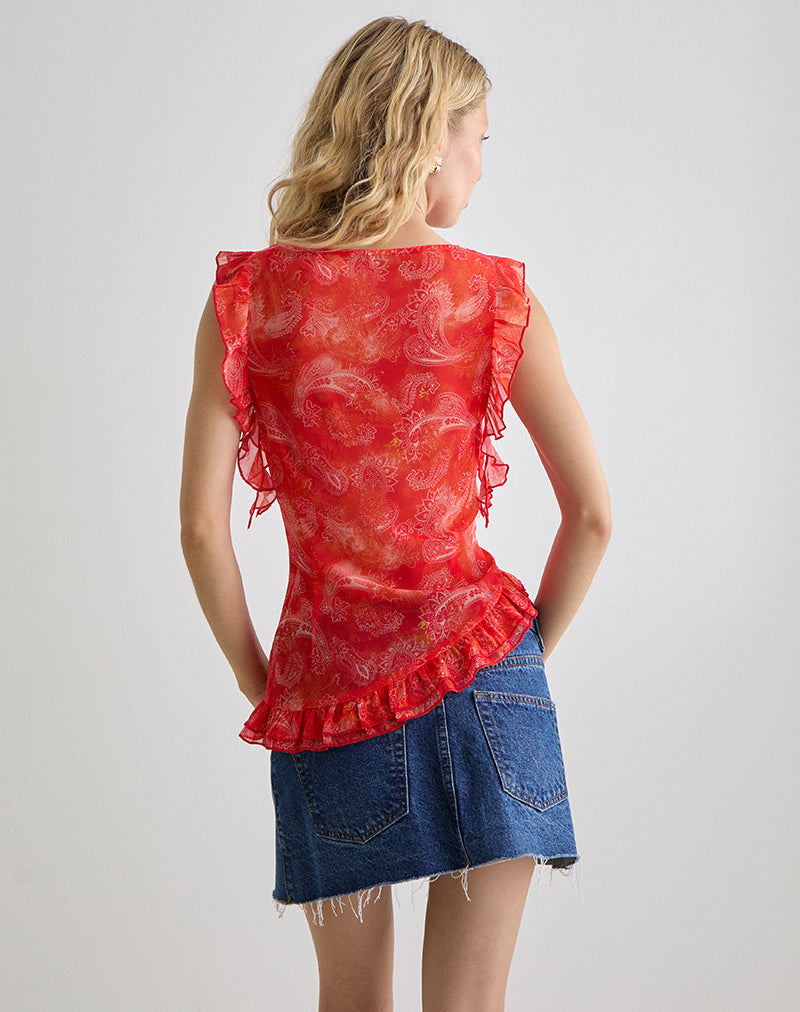 Image of Iravela Asym Top aus Paisley Chiffon Rot