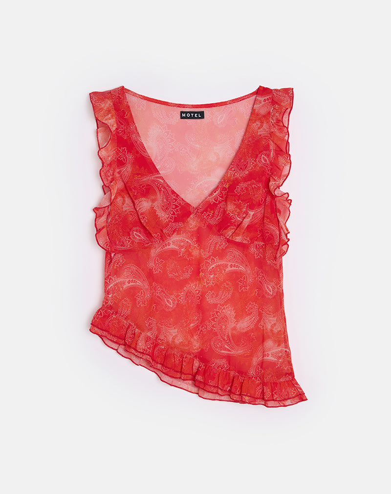 Image of Iravela Asym Top aus Paisley Chiffon Rot