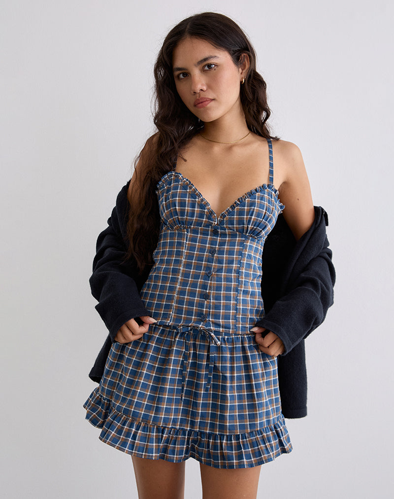 Isamu Top in Medium Tartan Blau