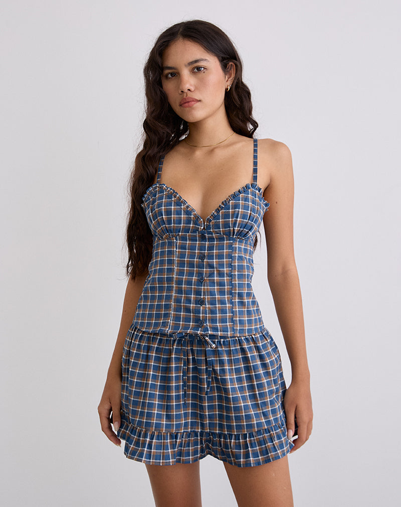 Image of Isamu Top in Medium Tartan Blau