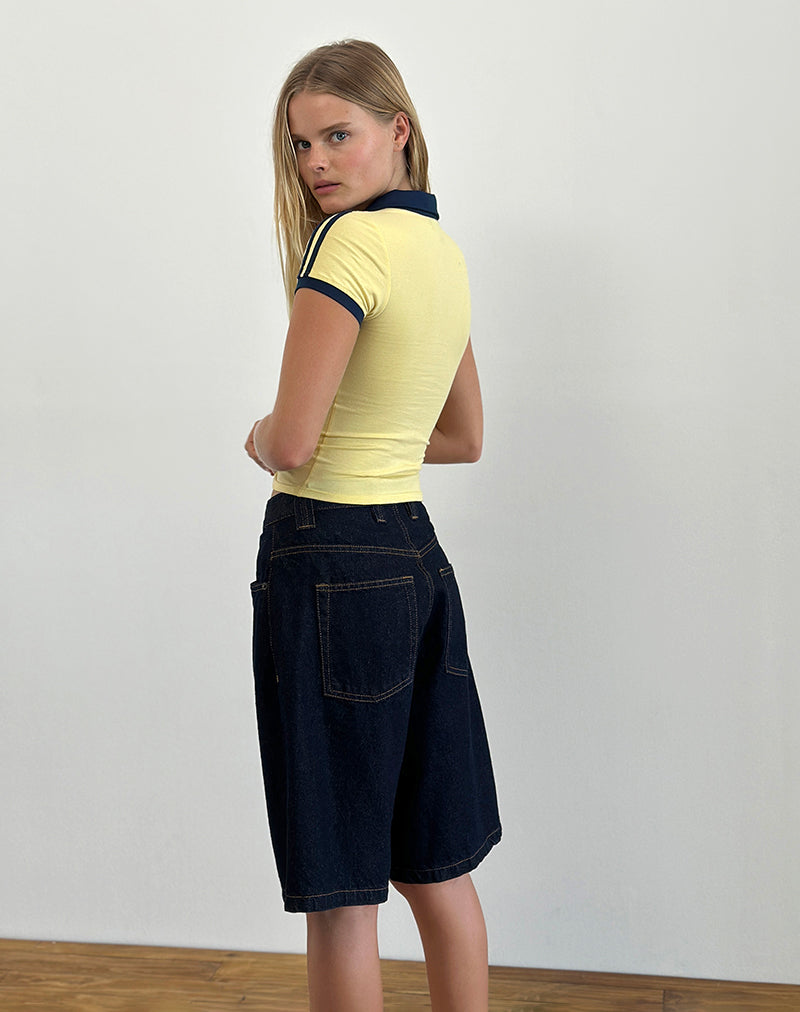 Image of Isda Top in Lemonade mit marineblauem Einband und M Emb