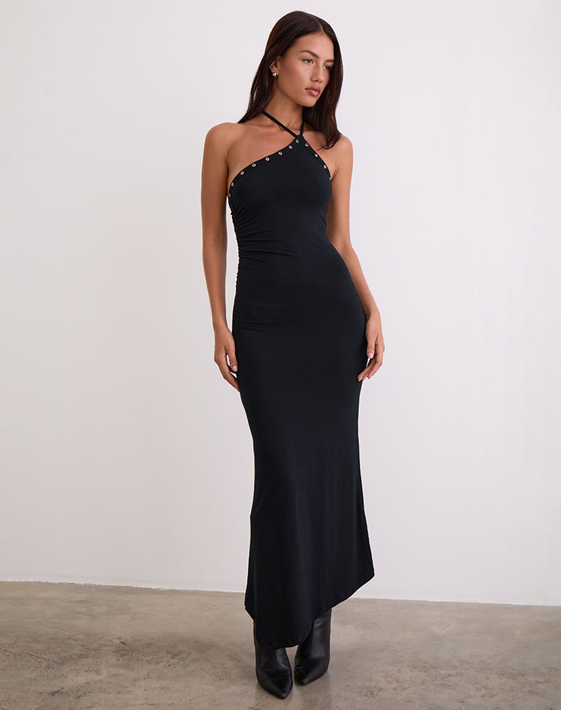 Image of Ishikawa Asymmetrisches Maxikleid mit Ösen in Schwarz