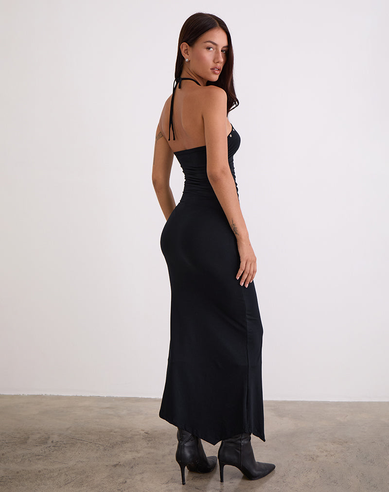 Image of Ishikawa Asymmetrisches Maxikleid mit Ösen in Schwarz
