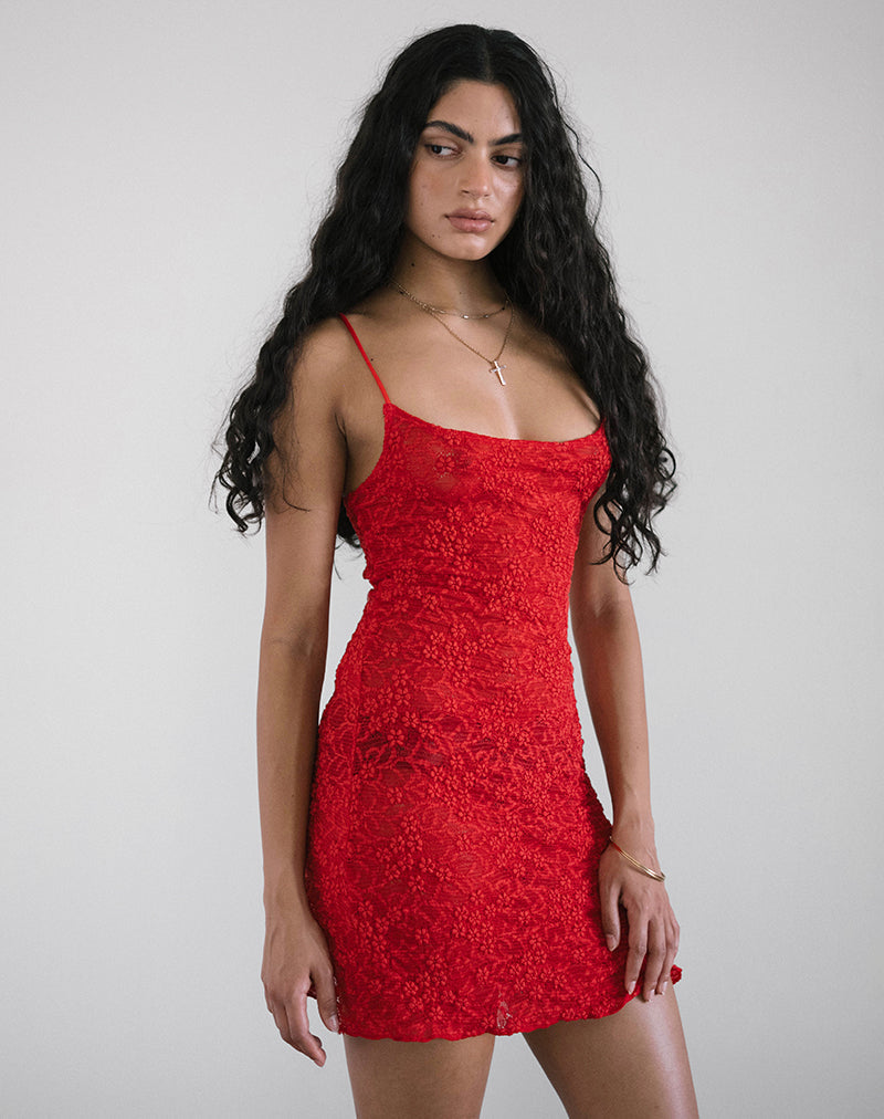 Ismene Minikleid aus ungefütterter Spitze Rot
