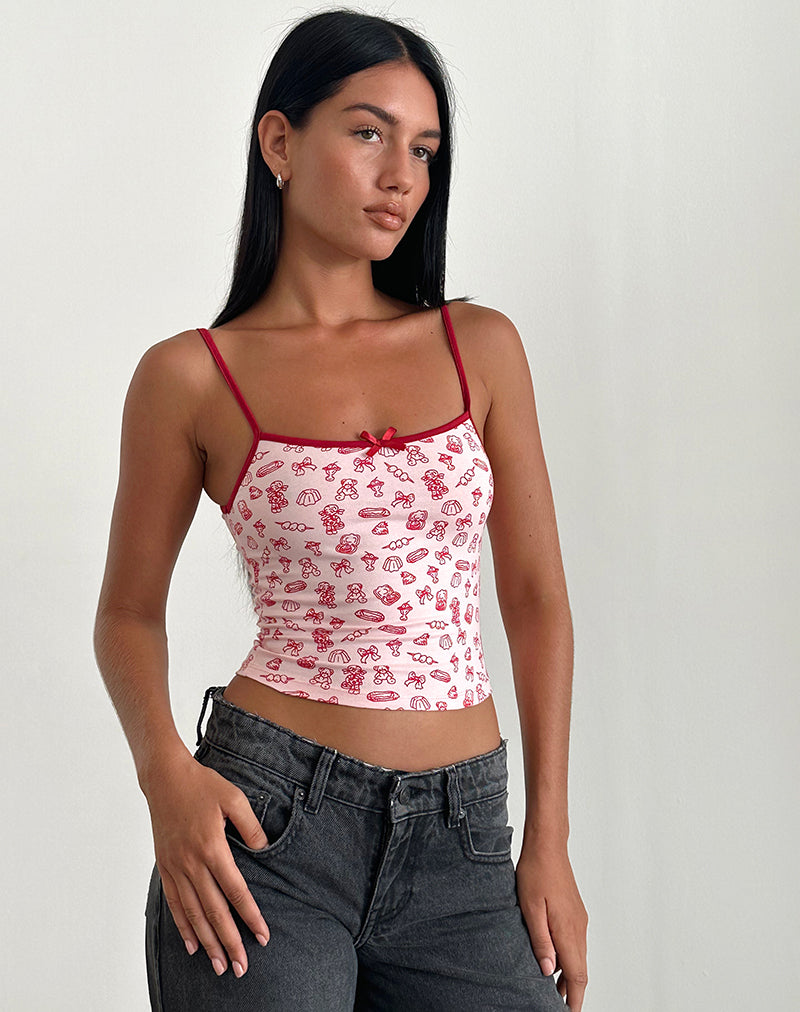 Bild von Isna Cami Top in Girlie Print mit roter Bindung