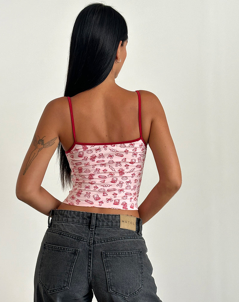 Bild von Isna Cami Top in Girlie Print mit roter Bindung