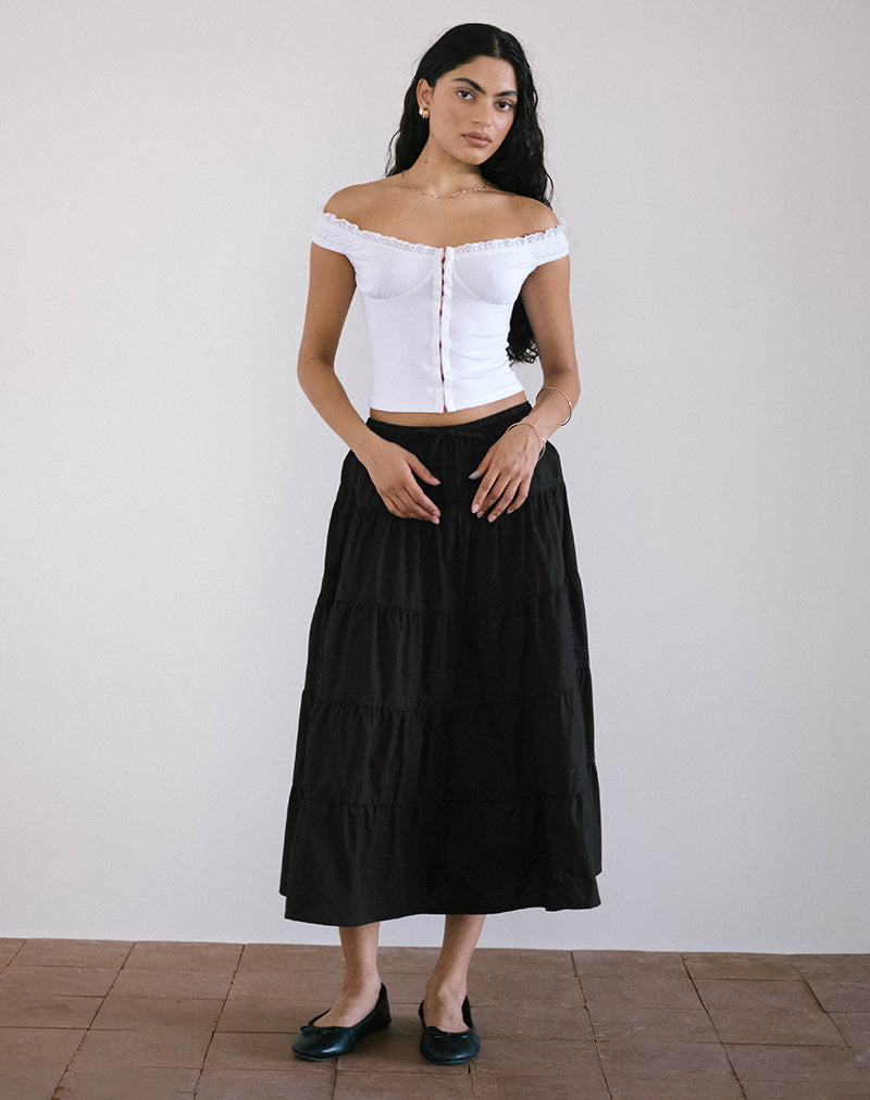 Bild von Izumi Tiered Midi Skirt aus Popeline Schwarz