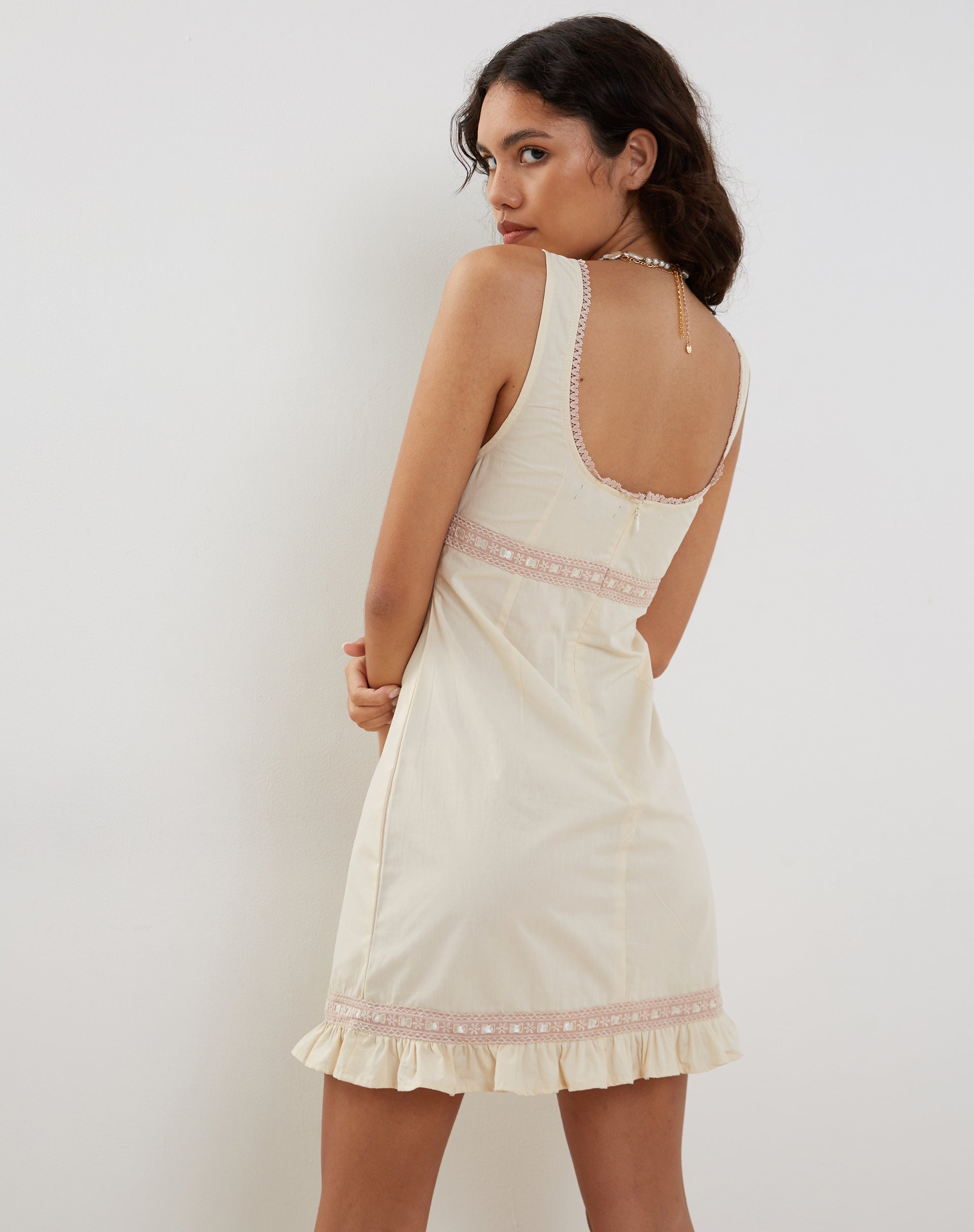 Image of Jacena Minikleid mit Spitzenbesatz in Elfenbein