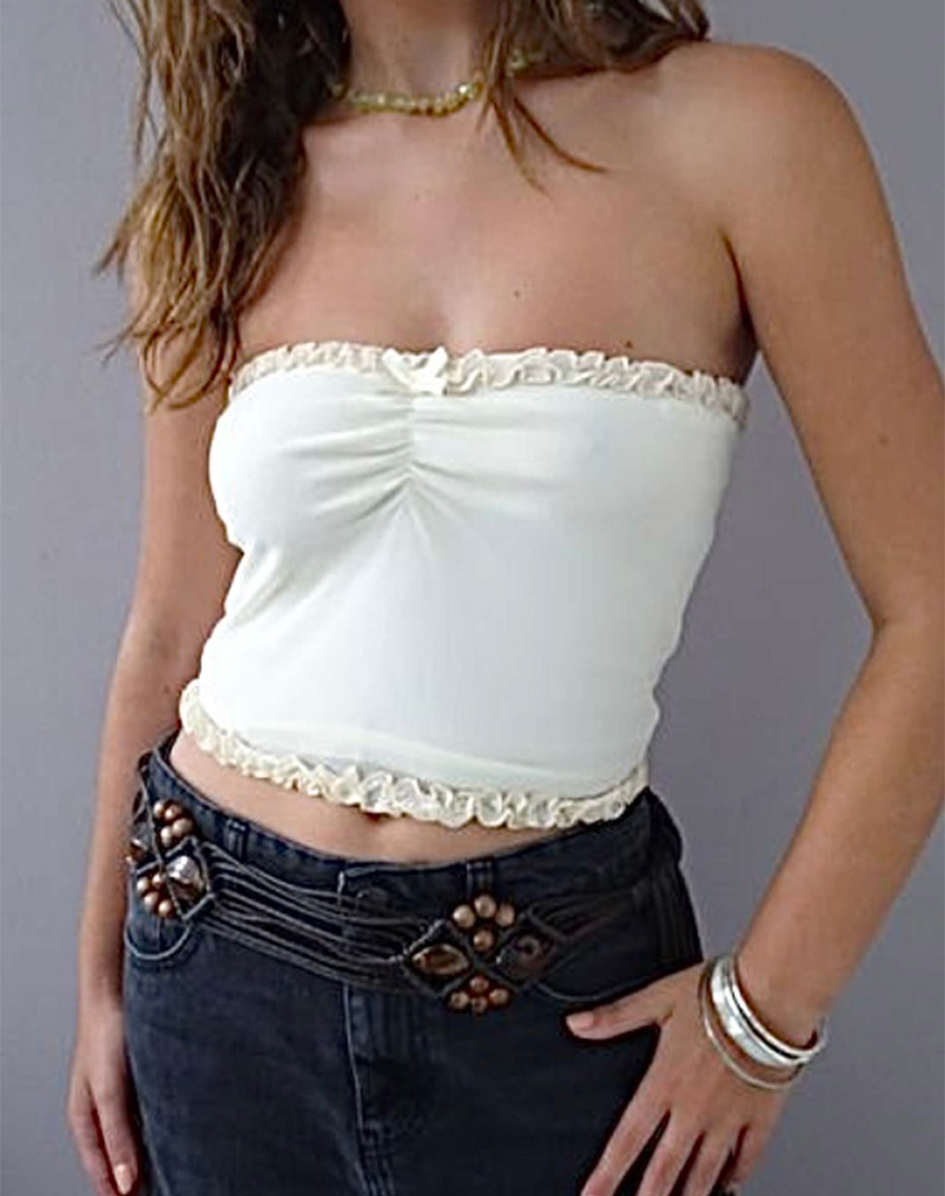Image of Jachai Rüschen-Detail Bandeau Top in Off White