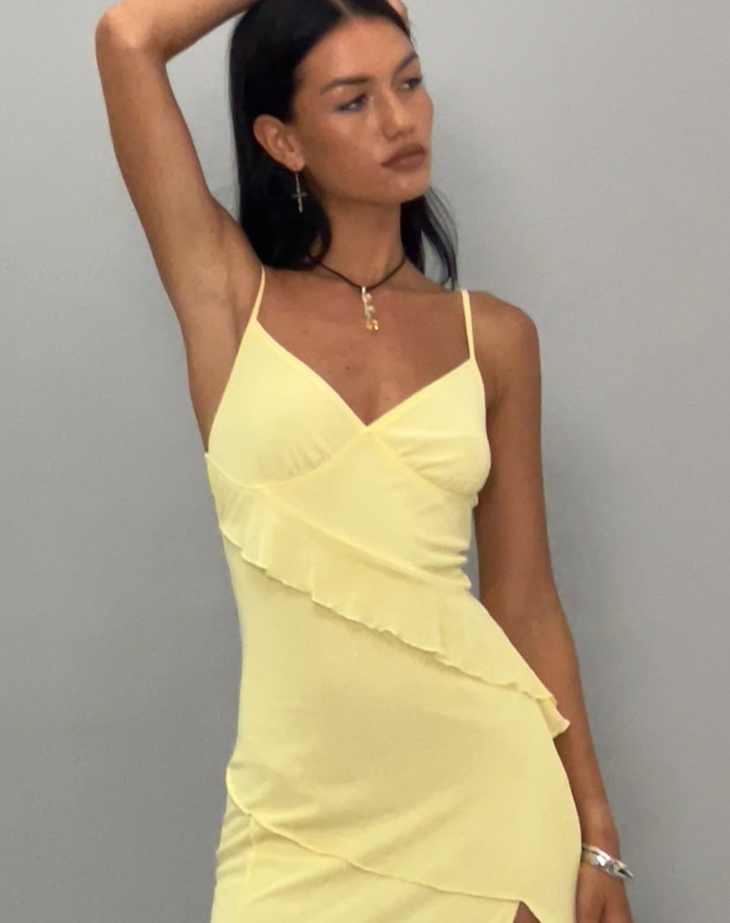 Jacy gerafftes Midikleid aus Mesh Lemon