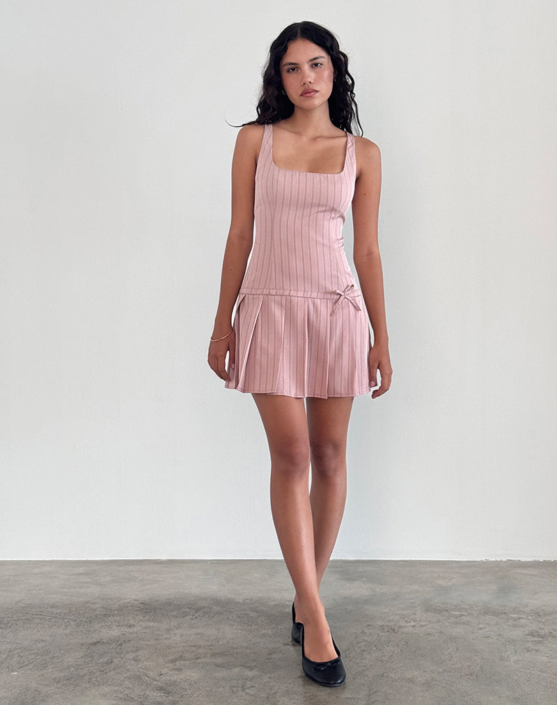 Image of Jadzia Minikleid mit fallender Taille in Blush Nadelstreifen
