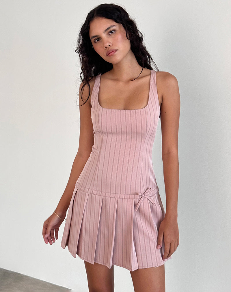 Image of Jadzia Minikleid mit fallender Taille in Blush Nadelstreifen