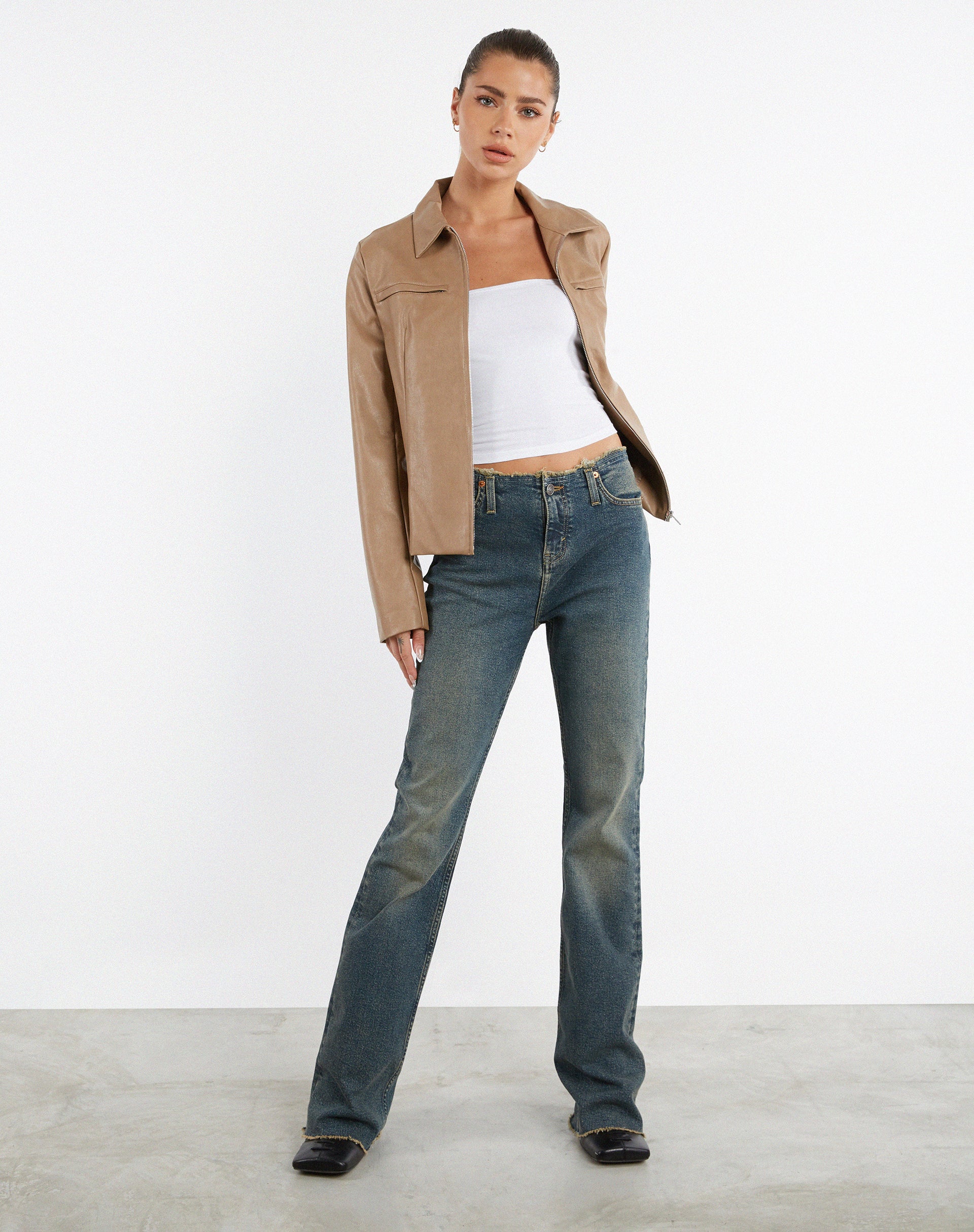 Ausgefranste Low Rise Jeans in Braun und Blau Acid