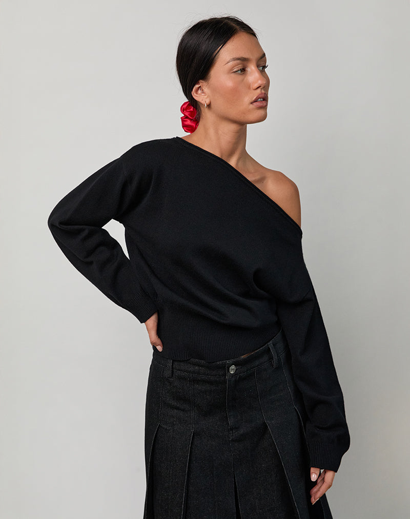 Jalira Asymmetrischer Cinch-Pullover in Schwarz gestreift
