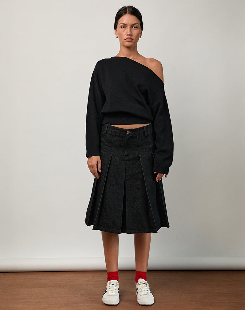 Jalira Asymmetrischer Cinch-Pullover in Schwarz gestreift
