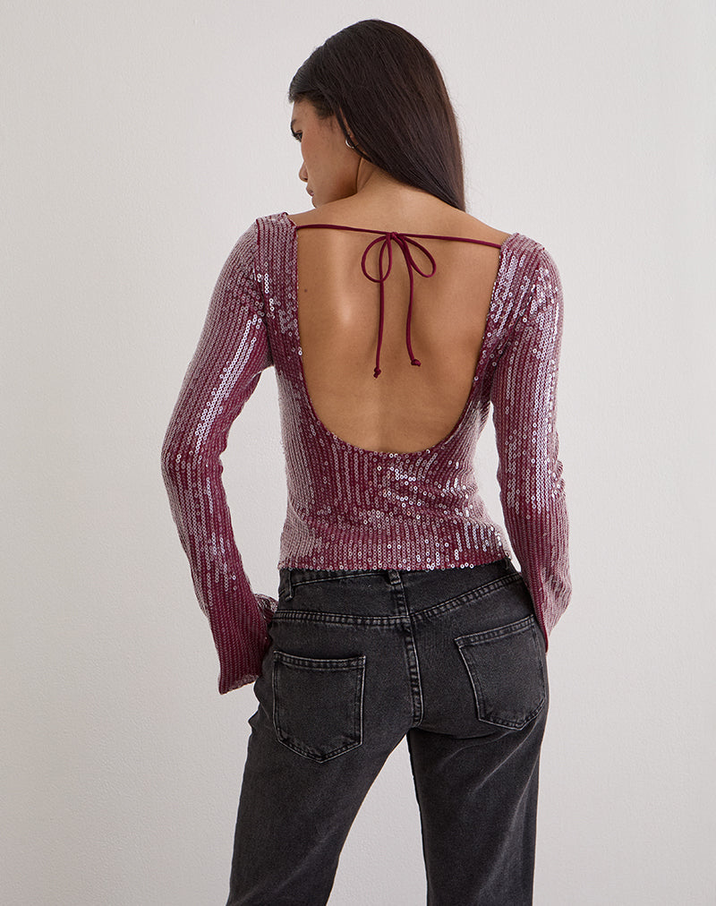 Image of Jalwa Long Sleeve Top in Sequin Maroon