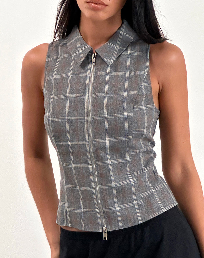 Bild von Janae Zip Vest Top in Grau Karo