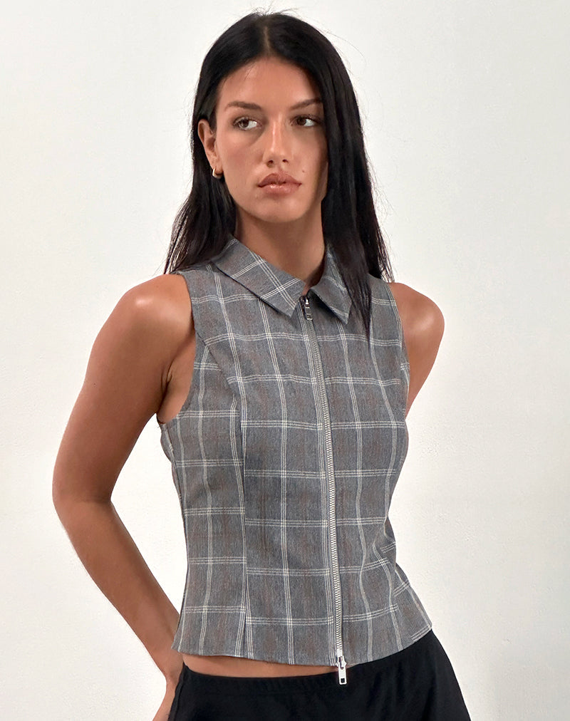 Janae Zip Vest Top in Grau Karo