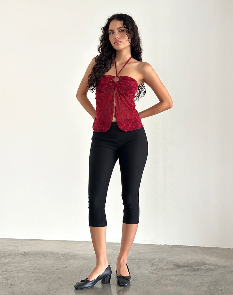 Bild von Janar Neckholder-Top in Grunge Blumenflock Rot