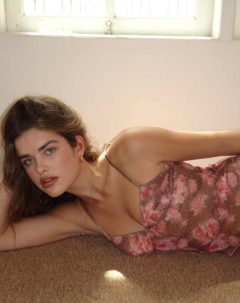 Bild von Janari Cami Top in Mesh Rose Leopard