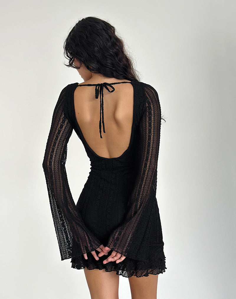 Janawa Rückenfreies Minikleid aus Spitze Schwarz