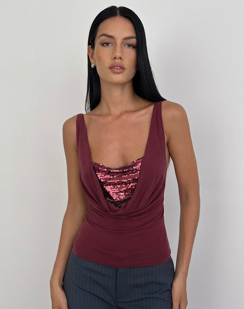 Bild von Janice Top aus Pailletten-Jersey Burgundy