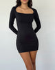 Image of Janjisu Langärmeliges Lycra Bodycon Minikleid in Schwarz