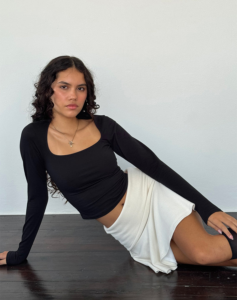 Jansu Lycra Langarm-Top in Schwarz