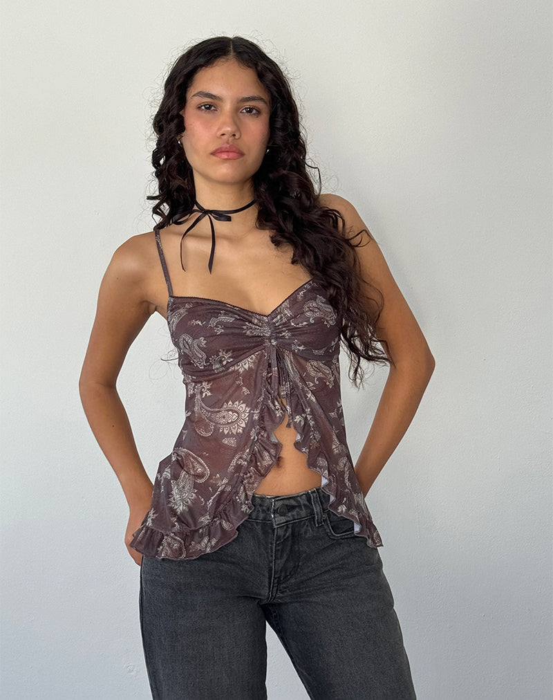 Image of Jaraga Butterfly Top mit schwarzem Paisleymuster