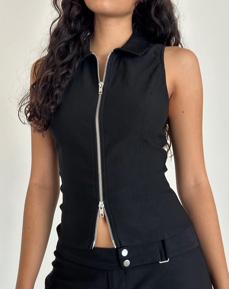 Bild von Janae Vest Top in Stretch Tailoring Schwarz