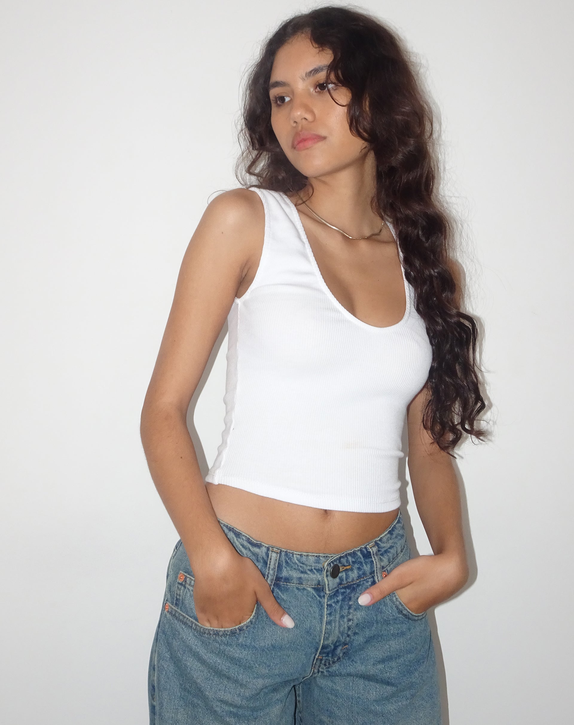 Image of Jastio Vest Top aus weißem gerippten Jersey