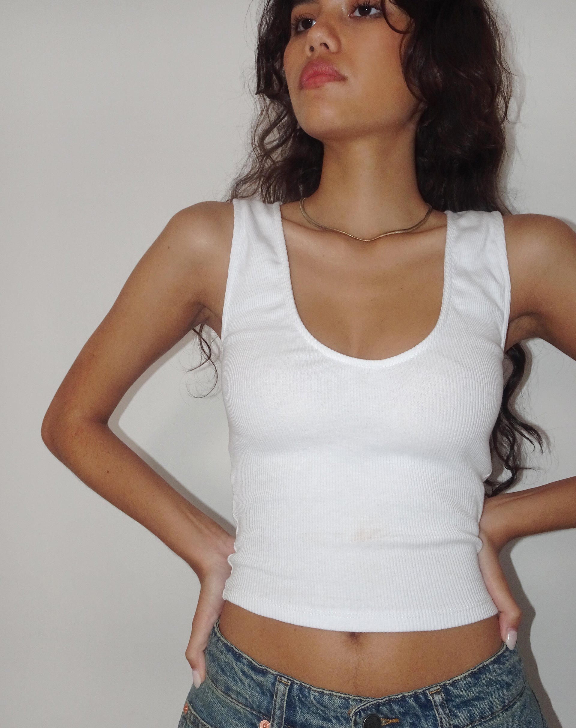Image of Jastio Vest Top aus weißem gerippten Jersey