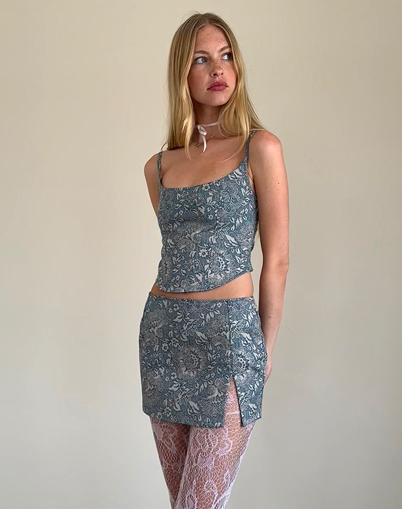 Bild von Jatemi Korsett-Top in Blau Ornate Print