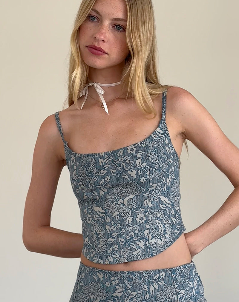 Bild von Jatemi Korsett-Top in Blau Ornate Print
