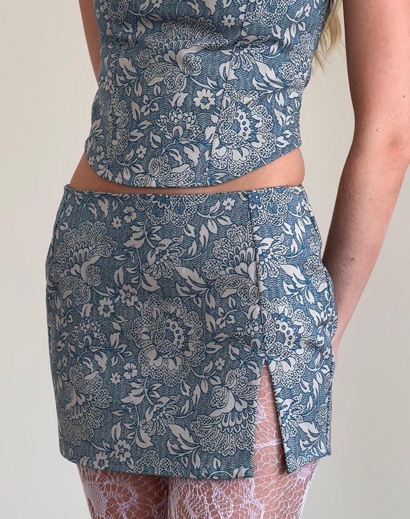 Pravara Minirock in Blau mit Ornamentenmuster