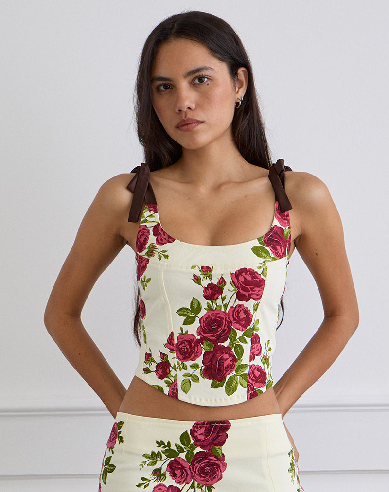 Jatmi Korsett Top in Bouquet Roses Creme