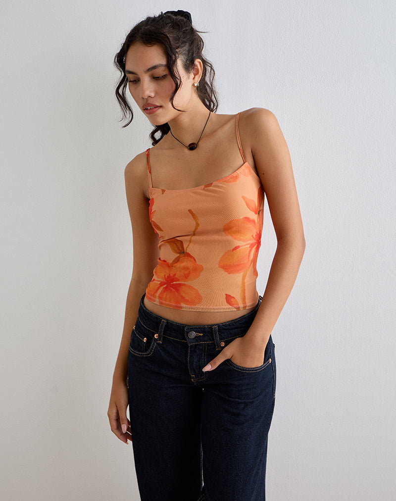 Bild von Jefita Cami Top in Aquarell Hibiskus Orange