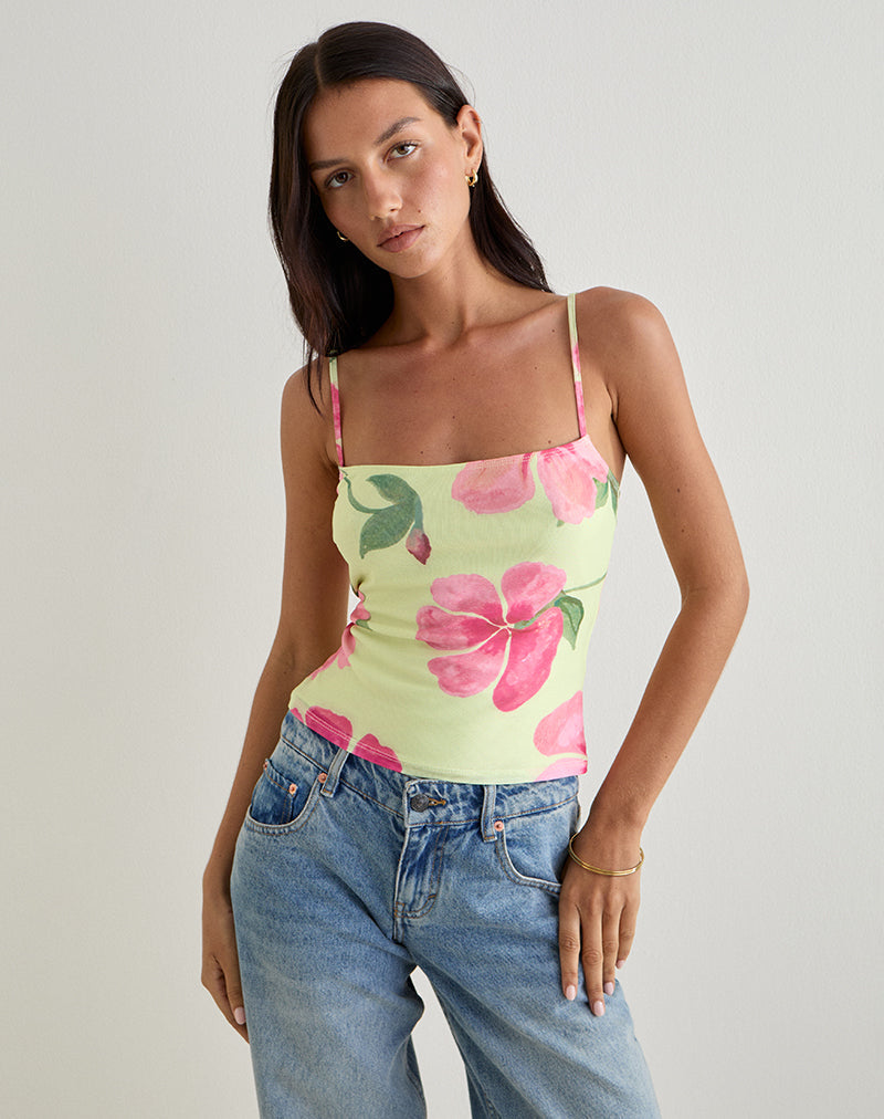 Image of Jefita Cami Top in Aquarell Hibiskus Gelb