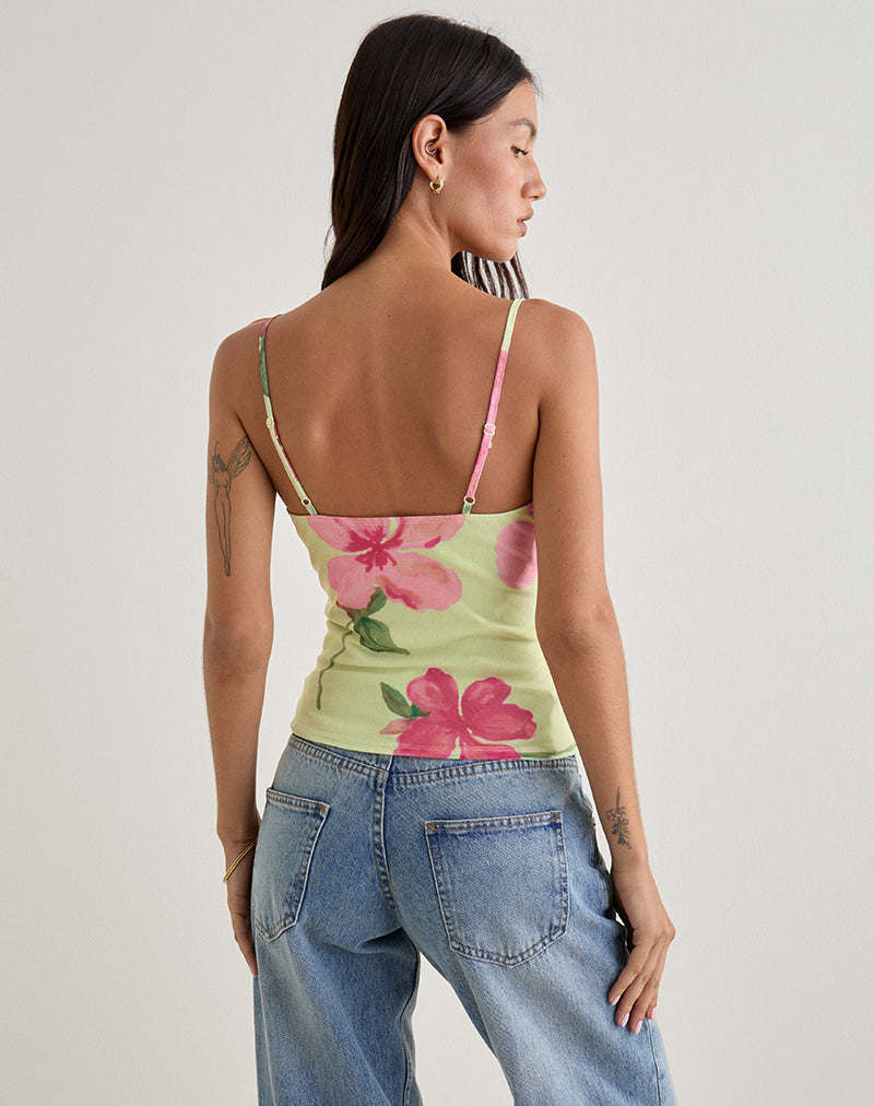 Image of Jefita Cami Top in Aquarell Hibiskus Gelb