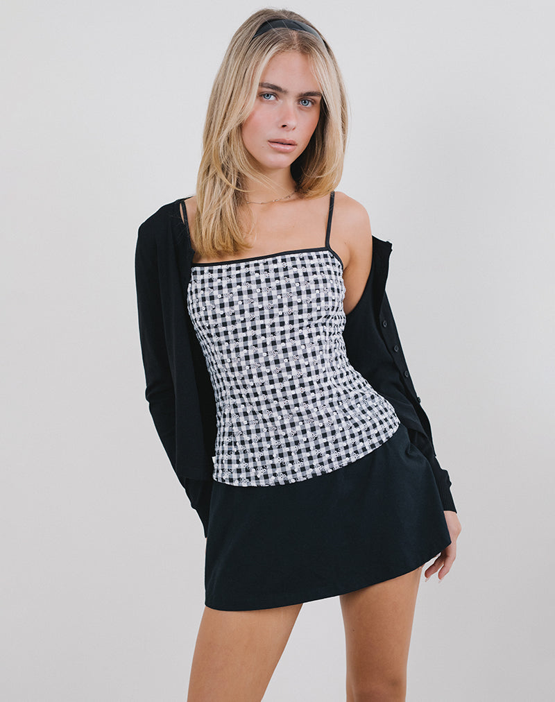 Jeiha Cami Top mit Blumengingham Schwarz
