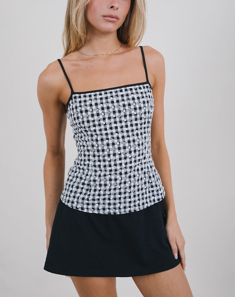 Jeiha Cami Top mit Blumengingham Schwarz