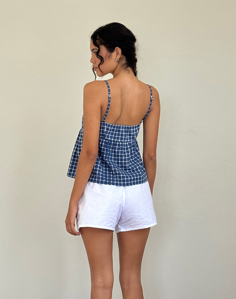 Image of Jeju Oberteil aus marineblauem Tartan Popeline
