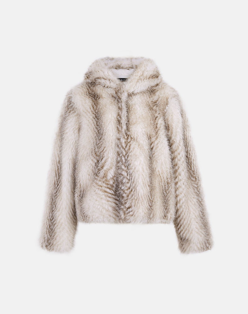 Image of Jemi Kunstfelljacke mit Kapuze in Creme