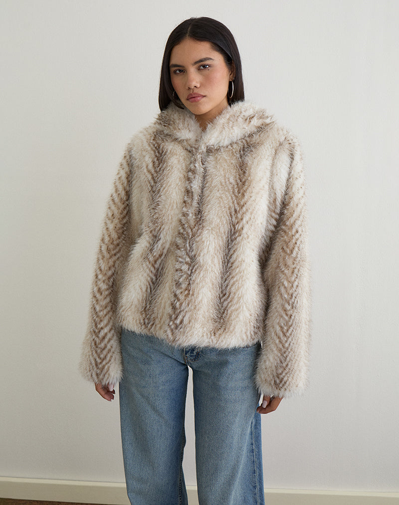 Jemi Jacke aus Kunstfell mit Kapuze in Creme