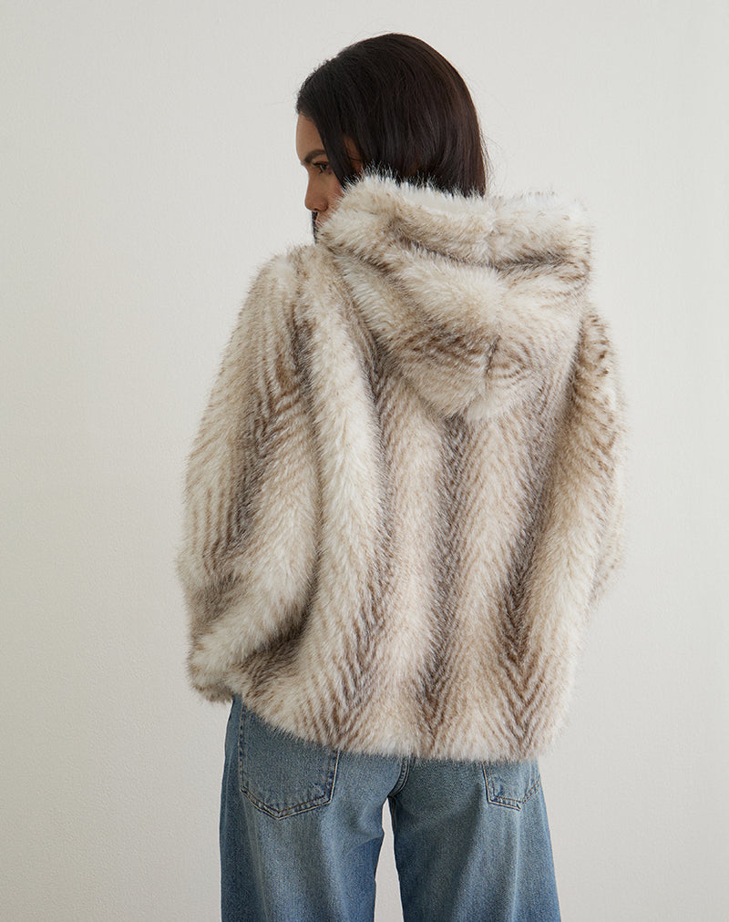 Image of Jemi Kunstfelljacke mit Kapuze in Creme