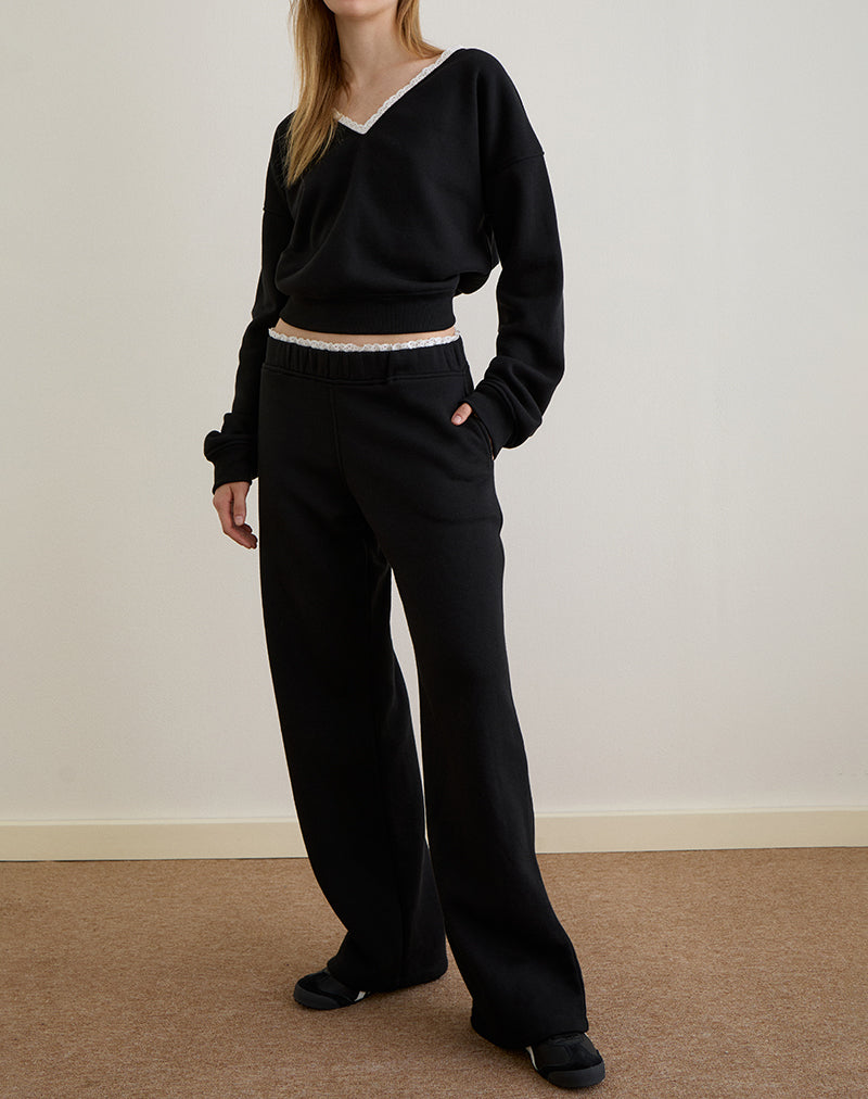 Bild von Jenita Loose Jogger in Schwarz mit weißem Picot-Besatz