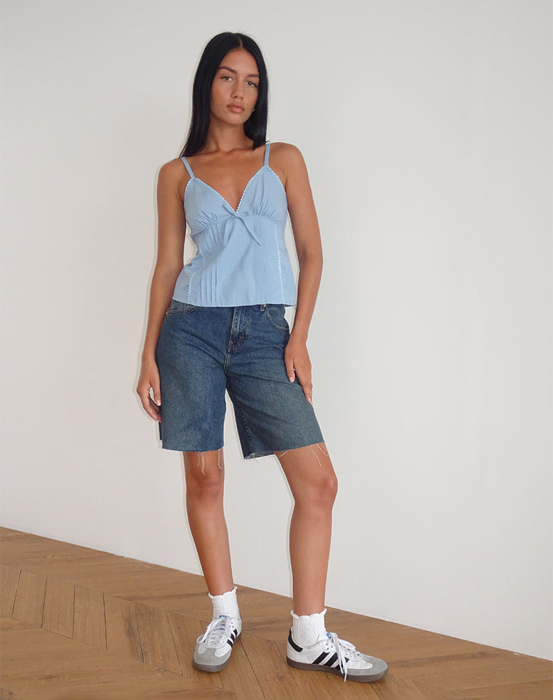 Jepuni Cami Top aus blauer Popeline in Nantucket