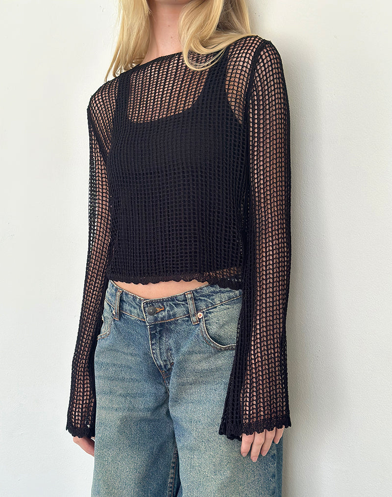 Image of Jessamyn Offener Strickpullover in Schwarz